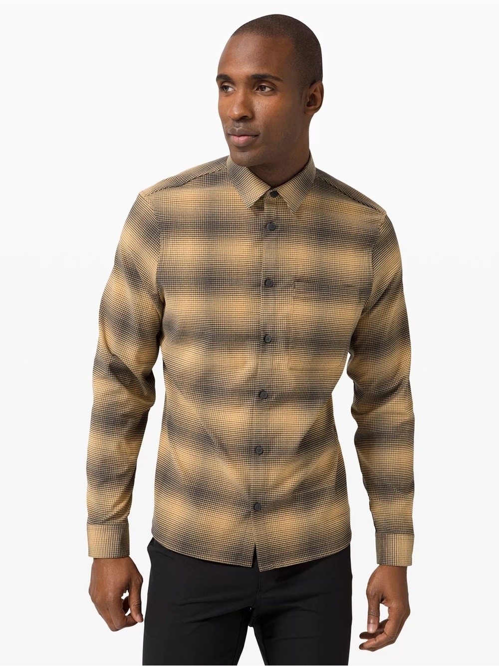 Lululemon Masons Peak Long sleeve Flannel Button Down Shirt Mens XXL Yellow/Blk